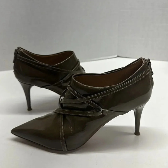 Chloe Ankle Heeled Boots Booties Boot Patent Leather Olive Green Size EU 37 US 7 - Picture 1 of 11